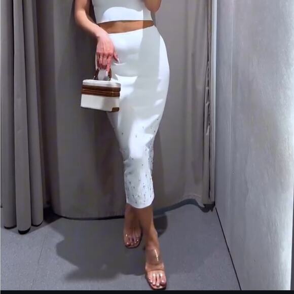 ZARA BEADED KNIT MIDI SKIRT - Picture 3 of 5